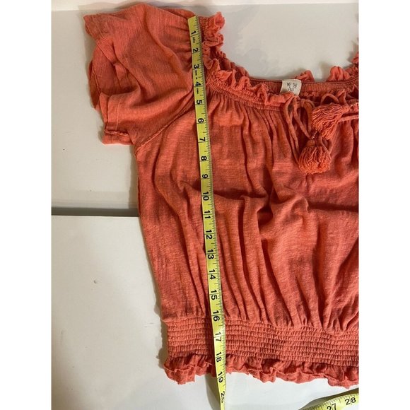 Free People Top Size XS Orange Linen Blend Flutter Sleeve Drawstring Neck EUC - Picture 14 of 14
